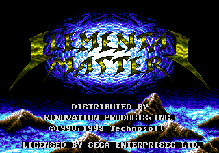Elemental Master title screen for Sega Mega Drive